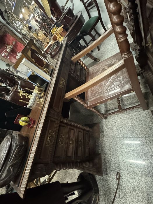 Conjunto Escritório antigo em madeira maciça - Negociável