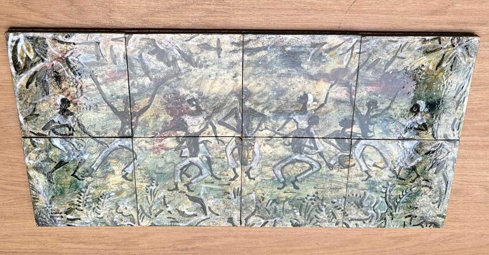 Painel antigo 8 azulejos representando dança africana