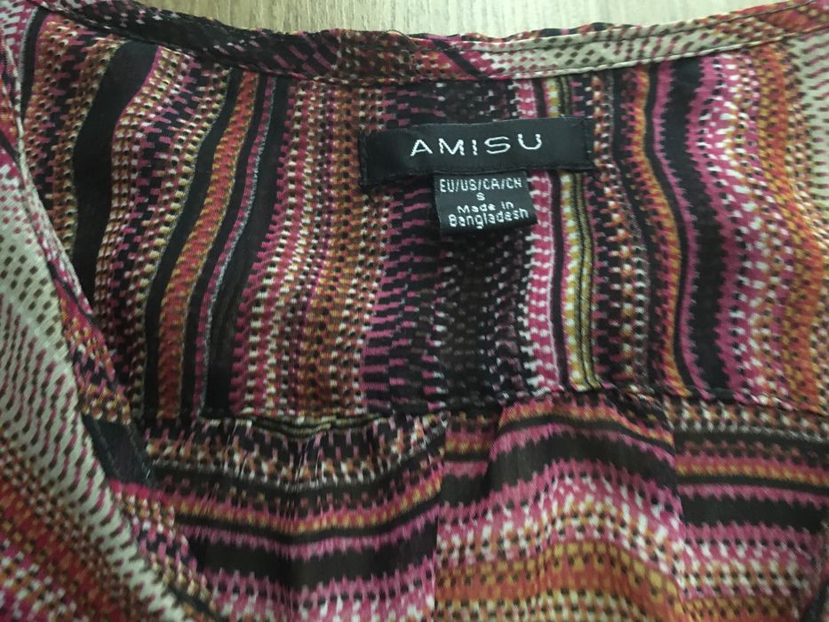 Bluzka damska z falbanka wzorki rozowo pomaranczowe paseczki 36/S