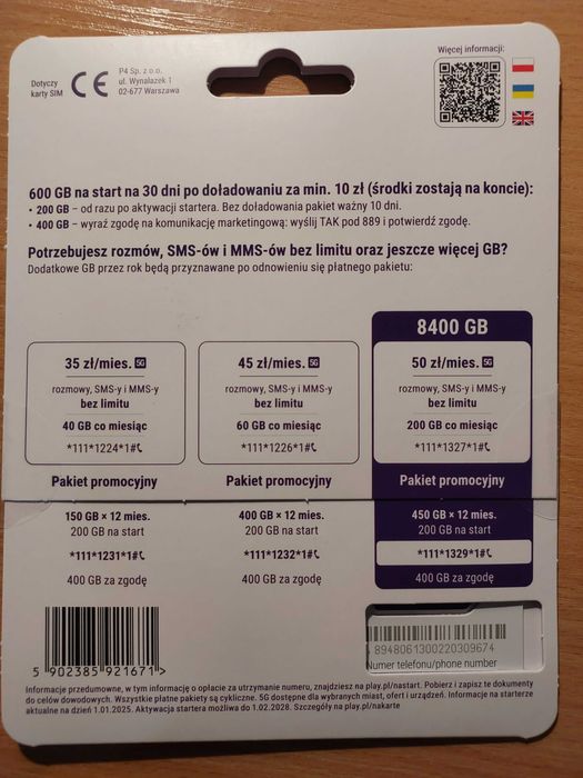 3 kart SIM internet w PLay 600 GB każda na 30 dni każda + rozmowy