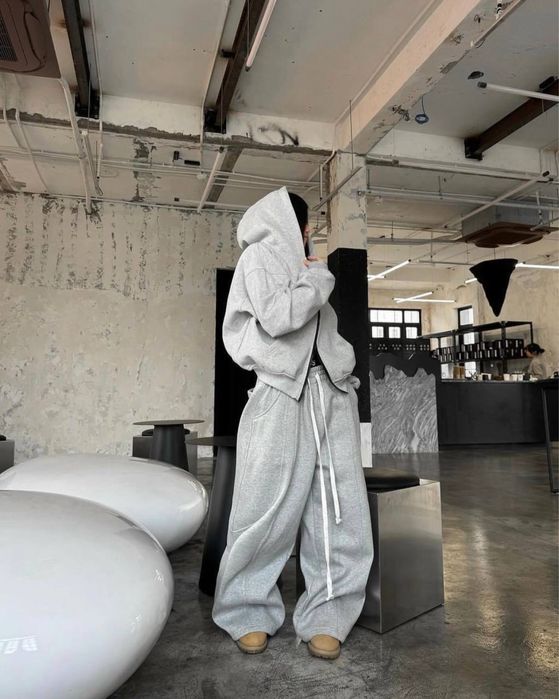 Теплий обʼємний жіночий костюм на флісі Оверсайз Худі (зип)+Штани