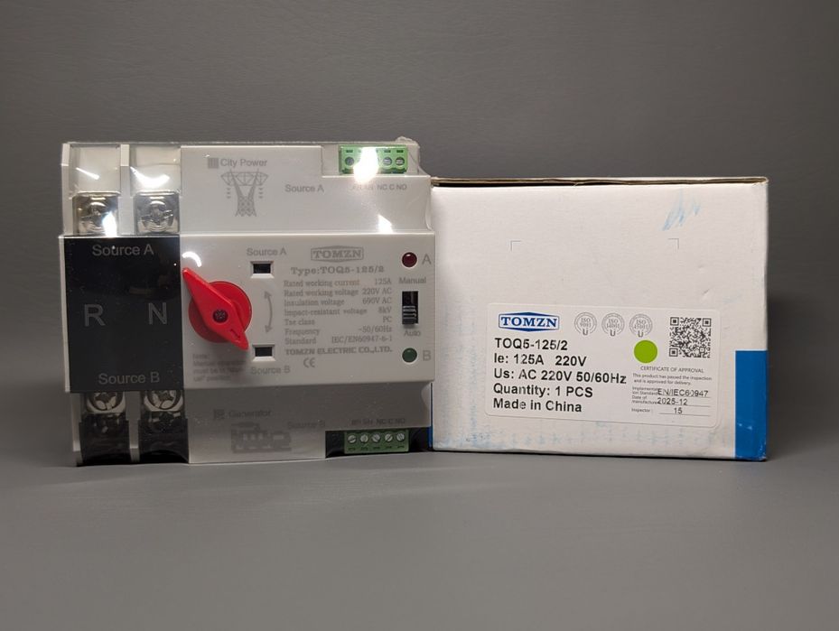 Авр tomzn однофазний оптом toq5-125\2 перемикач автомат резерв