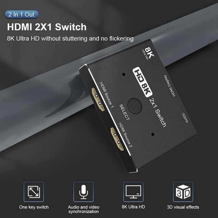 HDMI Splitter 2 in 1 out (Ultra HD 8K 60Hz/4K 120Hz)