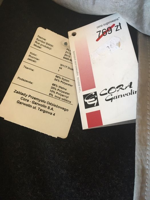 Płaszcz r. 44 jesień/zima, wełniana podszewka, nowy, Cora Garwolin