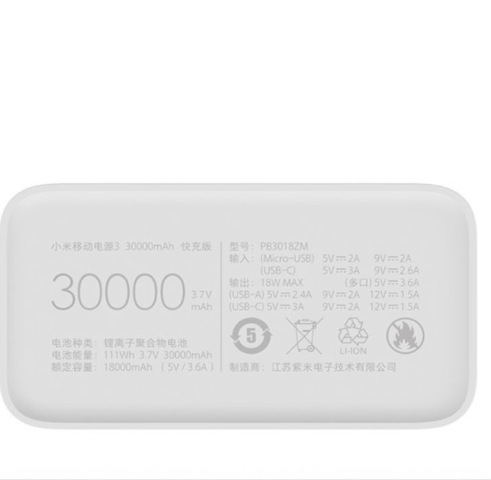 Аккумулятор повербанк Xiaomi Mi Power Bank 3 30000 mah, PB3018ZM