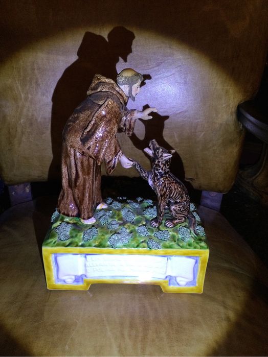 Escultura São Fransisco Bordallo Pinheiro Carimbada 27,5 cm altura