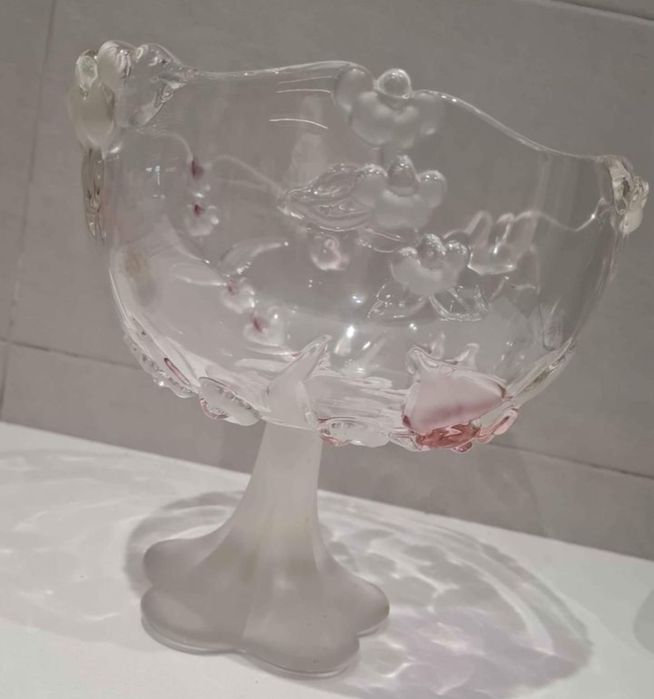 Fruteira e cesta em vidro acidado