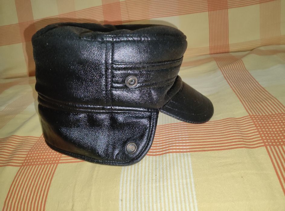 Мужская утеплённая,кожаная шапка, р. 60