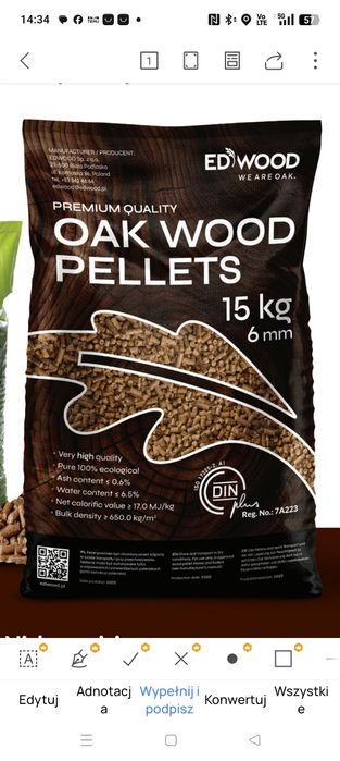 Pellet Dębowy EDWOOD A1 DIN Plus  Polski Producent Biała Podlaska