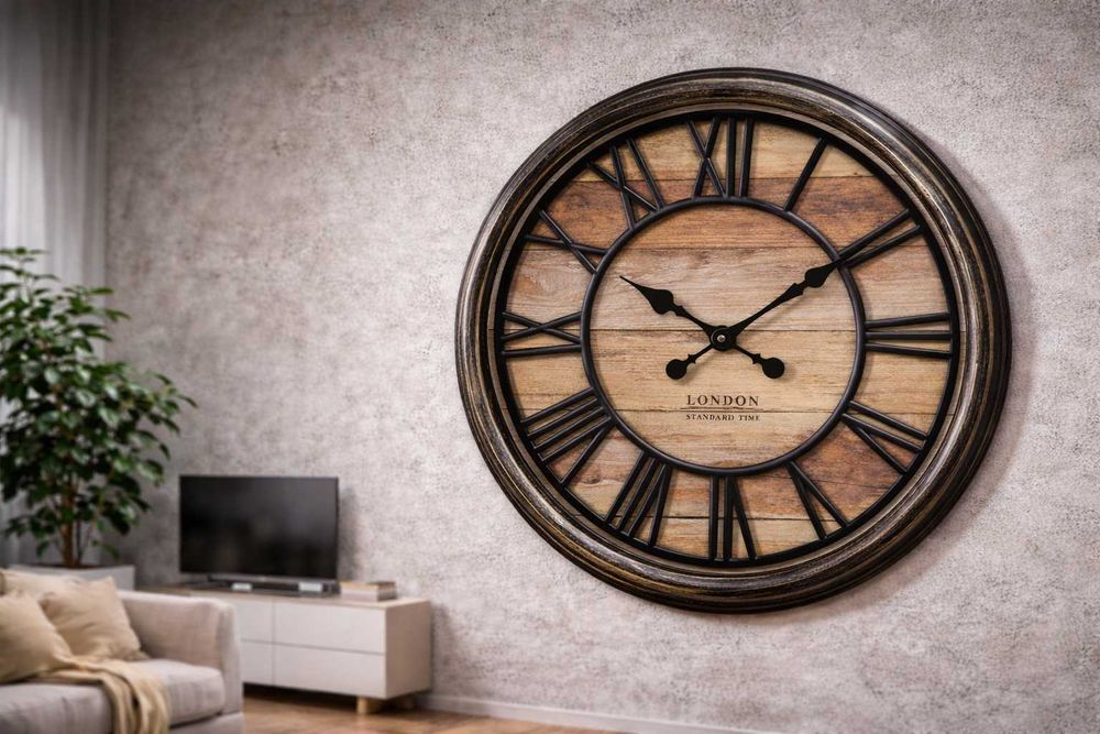 Zegar Ścienny Dekoracyjny Okrągły Vintage Drewniany wiszący 50cm