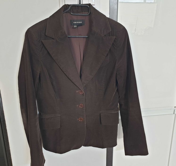 Sztruksowy brązowy żakiet, 97% bawełna, Zara Woman, rozmiar M, 38