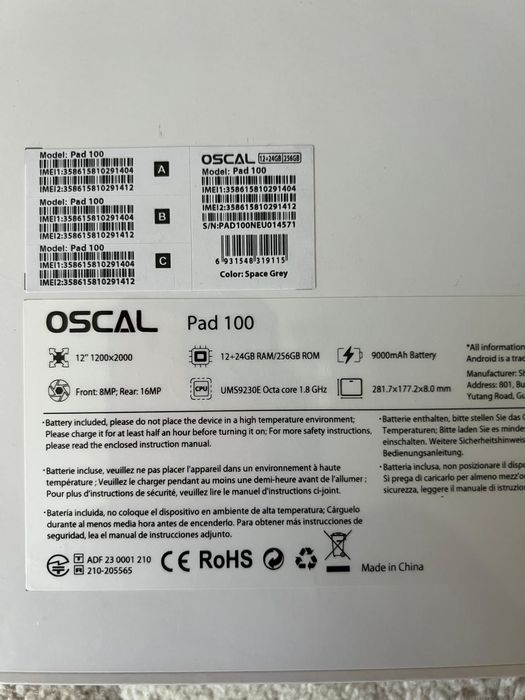 OSCAL Pad 100 12+24/256GB RAM, 12"