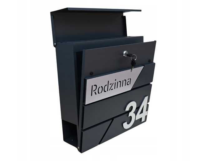 DUŻA skrzynka na listy z ADRESEM NUMEREM DOMU RAL 7016 frez antracyt