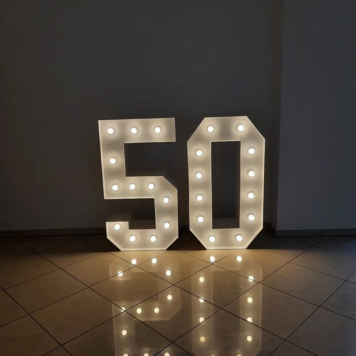 Cyfry żarówkowe led 18, 30, 40, 50 napis 18-stka DUŻE 120cm