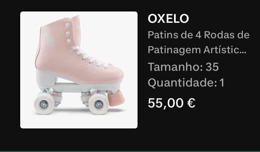 Patins 35 de 4 rodas rosa + saco transporte + proteções