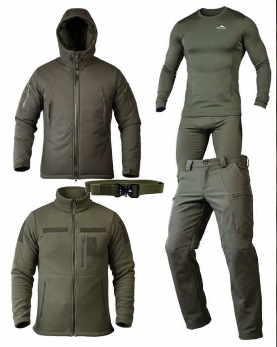 Зимовий тактичний костюм олива 5в1 куртка штани фліска термобілизп рем