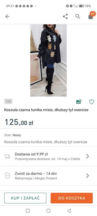 Koszula oversize avery kolorowe misie błękitna 38