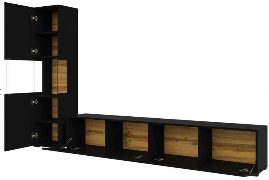 Conjunto móveis de TV para sala de estar Revmiru 105 (Preto + Carvalho wotan)