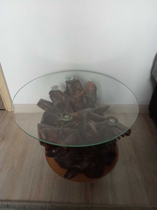 Stolik ogrodowy kawowy czereśnia szkło unikalny retro solidny