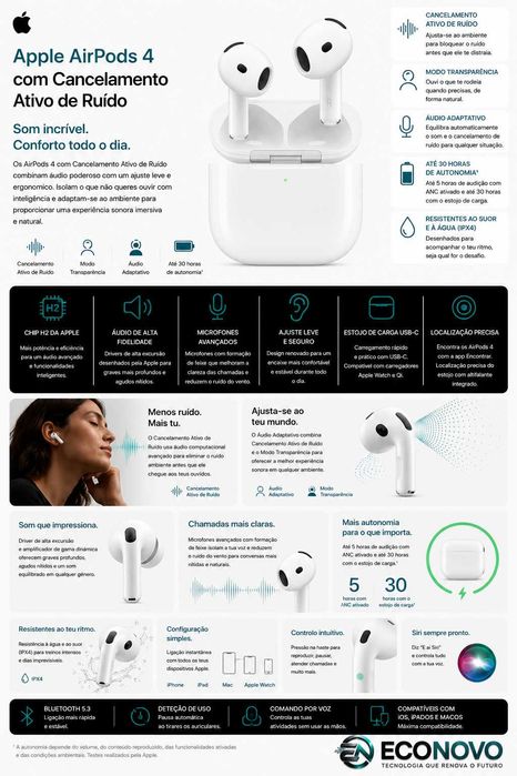 EN Apple AirPods 4 com Cancelamento Ativo de Ruído