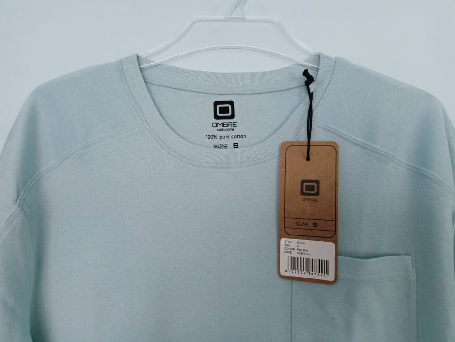 T-shirt męski z kieszonką błękitny rozmiar S