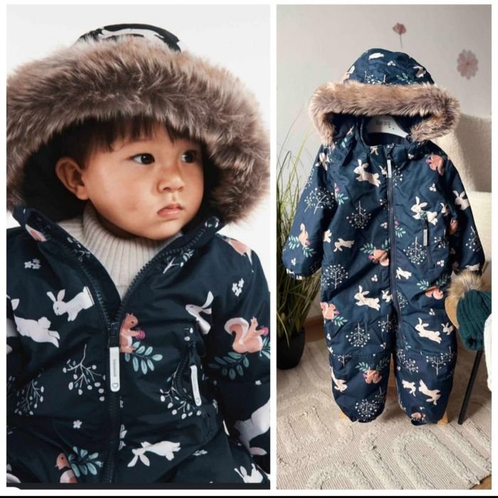 H&M 3-4L zimowy NOWY granatowy kombinezon zajączki wiewiórki zwierzęta