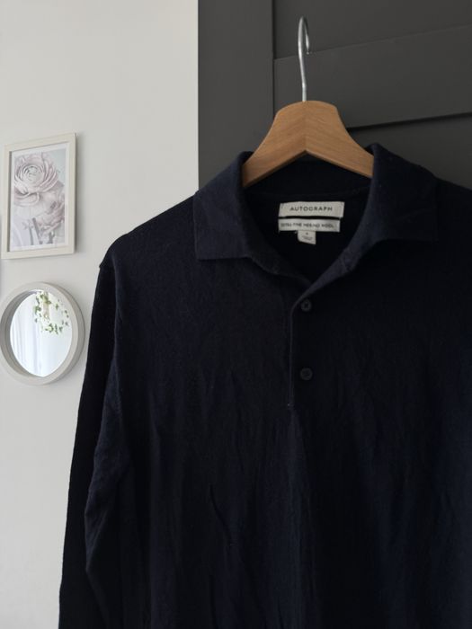 Sweter kolnierzyk wełna polo merino meski s granatowy
