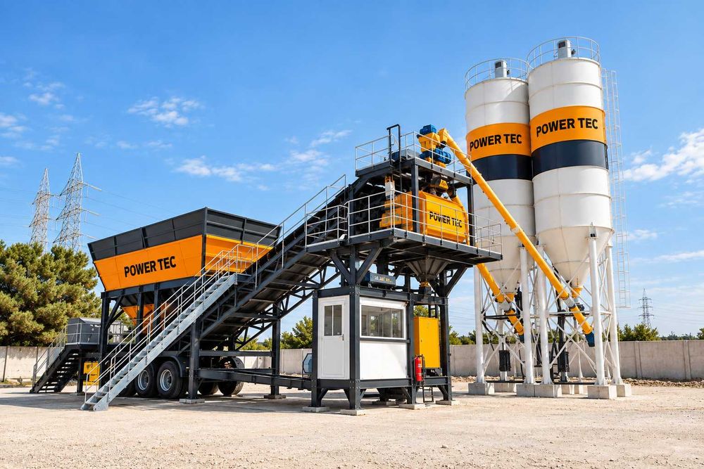 MOBILNY WĘZEŁ BETONIARSKI POWERTEC mobile  60t mieszarka dwuwałowa 1,0 m