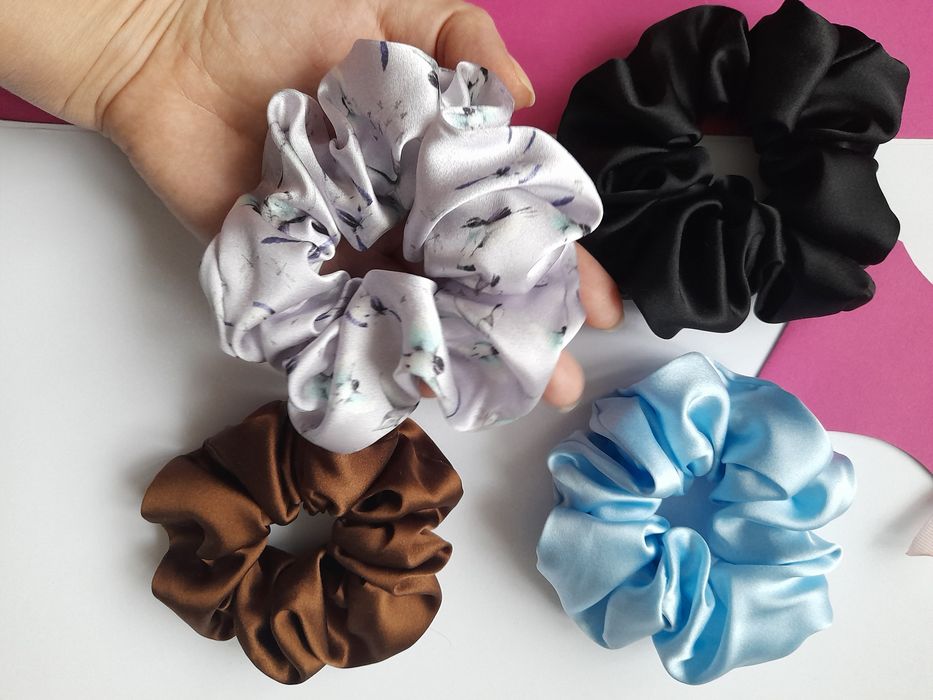 4 jedwabne gumki scrunchie silk jedwab naturalny  satyna