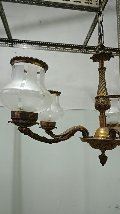 Candeeiro antigo de teto 5 tulipas