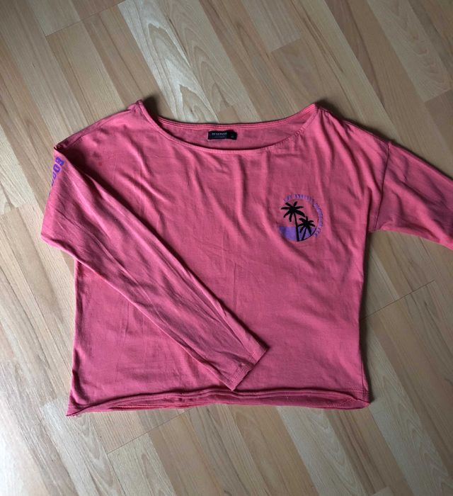 Koszulka z długim rękawem z nadrukiem, longsleeve różowy Reserved