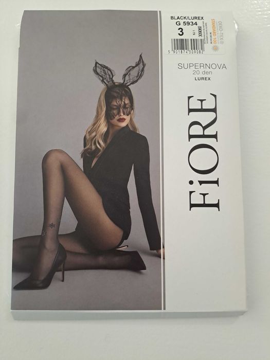 rajstopy wzorzyste Fiore Supernova 20 den czarne black/lurex r.3