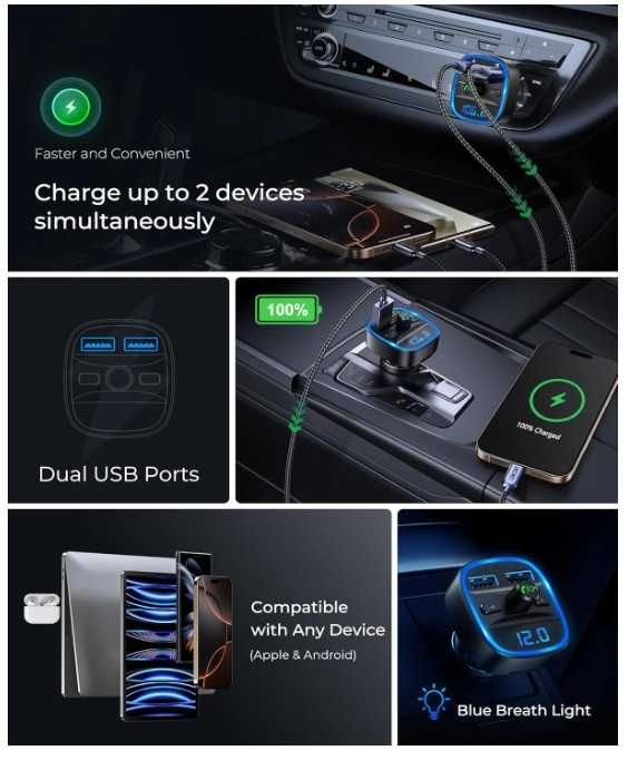 Transmiter samochodowy Bluetooth 5.0 z ładowarką USB Lencet T25