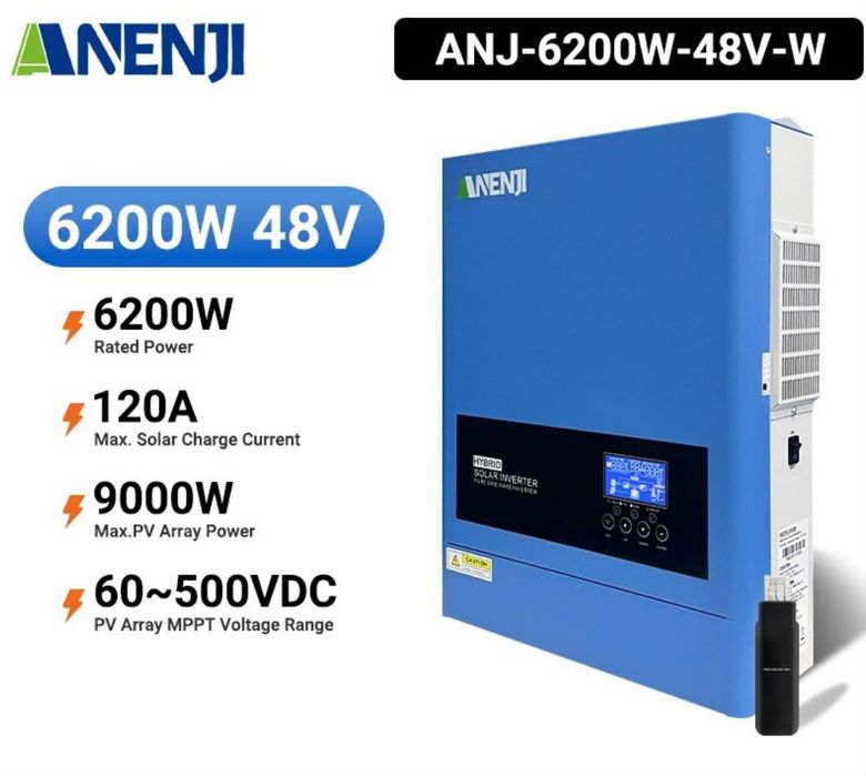 Інвертор ANENJI 6.2KW 48V
ANJ-HHS-11000W-48V Гібридний сонячний інвертор/ 
Гибридный солнечный инвертор