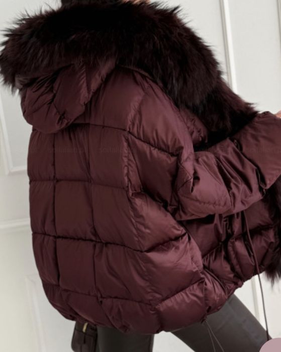 Kurtka puchowa z naturalnym futerkiem z lisa oversize ostatnia sztuka!