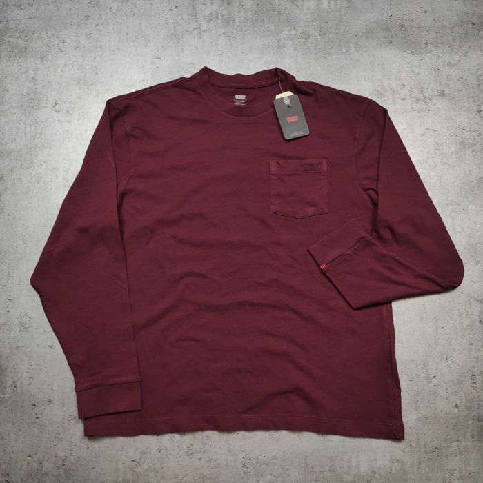 MĘSKA Nowa Cienka Bluza Longleve Bluzka Levis Bordowa Kieszonka Haft