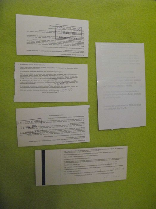 Bilhetes antigos de concertos para Colecionadores