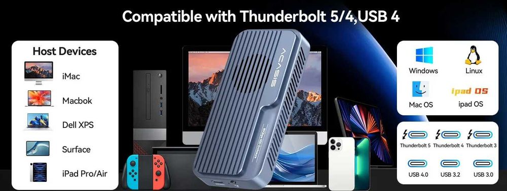 Внешний корпус SSD накопителя Acasis TB501 PRO 80 Гбит/с USB4 M.2 NVMe