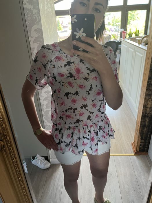 Bluzka damska z falbanką Atmosphere 38/M kwiaty lekka