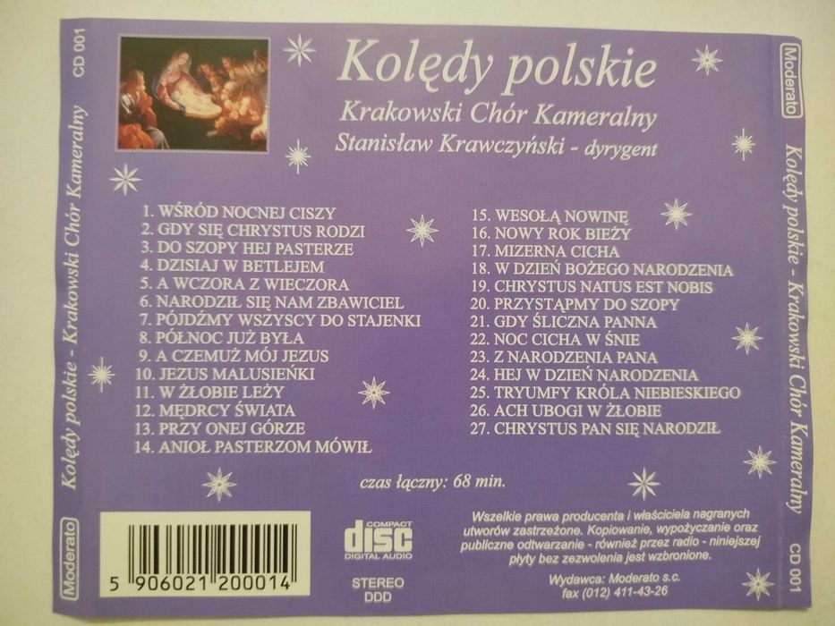 Kolędy Polskie Krakowski Chór Kameralny dyr Krawczyński CD Moderato