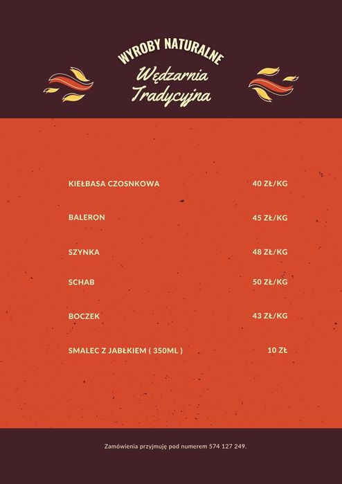 Wyroby swojskie naturalne kiełbasa szynka schab smalec