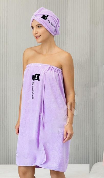 Набір рушник халат жіночий  банний сауна мікрофібра подарунковий