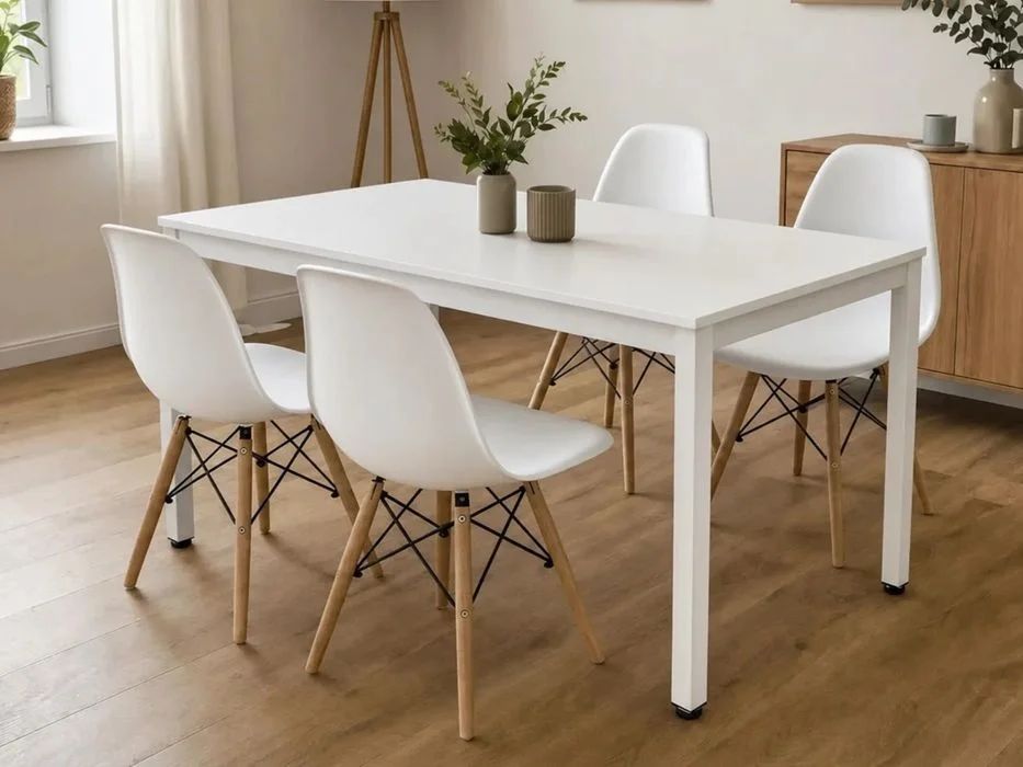 NOWY Stół Z Krzesłami 120x60 cm Do Kuchni Salonu Jadalni Kawalerki Wąski Kuchenny Biały Dąb Sonoma Czarny Loftowy Loft Metalowy Stolik Krzesła OKAZJA!