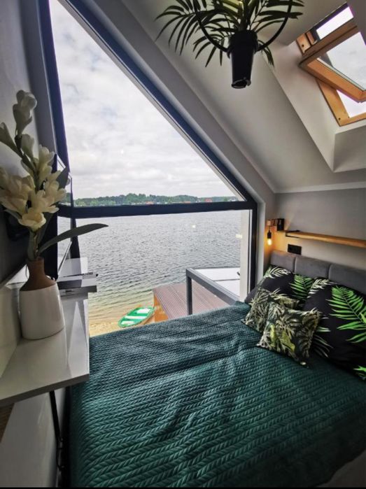 Domek nad jeziorem jacuzzi sauna linia brzegowa prywatna plaza TOP 8os