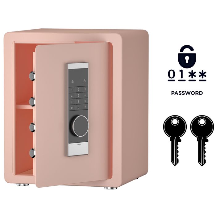 Sejf domowy elektroniczny stalowy 45x38x32 cm różowy