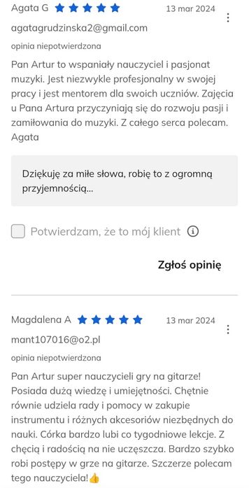 Lekcje gry na gitarze, gitarze basowej, pianino, keyboard.