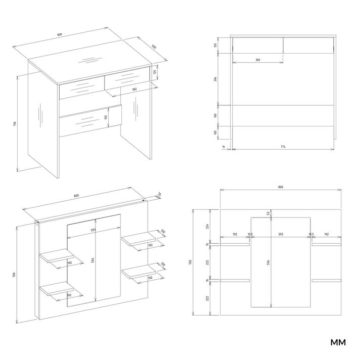 Toaletka Kosmetyczna z Lustrem MARINA 4P + BIURKO 2S KASZMIR BEŻ