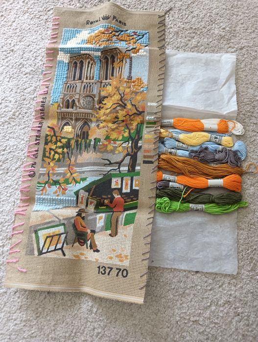 Vintage Cross-Stitch Fabric and Threads – Antique – Unfinished... Design: Paris64730306399363121