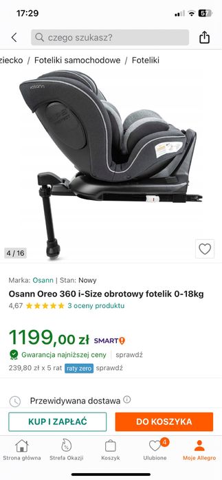 Fotelik obrotowy osann oreo 360 0-18 kg
