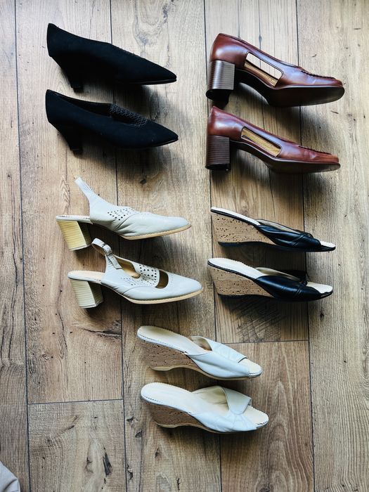 Damskie pantofle skórzane 5 par na obcasie koturnie 38 39 40